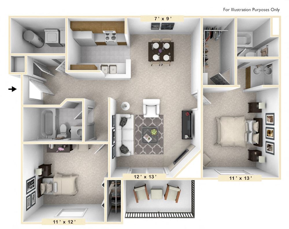 The Golden - 2 BR 2 BA Floor Plan at Pheasant Run, Lafayette, Indiana